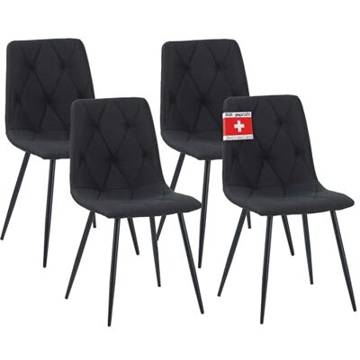 Albatros Dora Lot de 4 chaises de salle à manger rembourrées avec housse en tissu Noir Design vintage élégant Charge maximale : 110 kg Pour cuisine, salle à manger ou table à manger - Publicité Albatros Dora Lot de 4 chaises de salle à manger rembourrées avec housse en tissu Noir Design vintage élégant Charge maximale : 110 kg Pour cuisine, salle à manger ou table à manger - Publicité