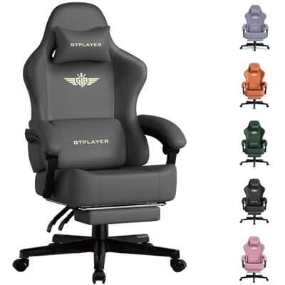 GTPLAYER Chaise de Gaming Respirante Ergonomique Simili Cuir de qualité supérieure Chaise Ergonomique en Polycarbonate Dossier réglable à 160° et Repose-Pieds Extensible -Charge 180 kg- Gris - Publicité GTPLAYER Chaise de Gaming Respirante Ergonomique Simili Cuir de qualité supérieure Chaise Ergonomique en Polycarbonate Dossier réglable à 160° et Repose-Pieds Extensible -Charge 180 kg- Gris - Publicité