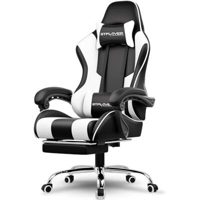 GTPLAYER Chaise Gaming, Fauteuil Gamer avec Massage Lombaire, Chaise de Gaming Repose-Pieds Rétractable, Dossier Inclinable à 135°, Siège Confortable en Cuir, Chaise Bureau, Charge 150 kg, Blanc - Publicité GTPLAYER Chaise Gaming, Fauteuil Gamer avec Massage Lombaire, Chaise de Gaming Repose-Pieds Rétractable, Dossier Inclinable à 135°, Siège Confortable en Cuir, Chaise Bureau, Charge 150 kg, Blanc - Publicité