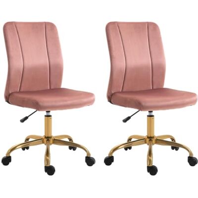 Vinsetto Lot de 2 Chaises de Bureau Design 56 x 60 x 102 cm Rose et Doré Contemporain, Fauteuil Pivotant 360°, Ergonomique, Dossier Incurvé, Hauteur Réglable, Revêtement Velours - Publicité Vinsetto Lot de 2 Chaises de Bureau Design 56 x 60 x 102 cm Rose et Doré Contemporain, Fauteuil Pivotant 360°, Ergonomique, Dossier Incurvé, Hauteur Réglable, Revêtement Velours - Publicité