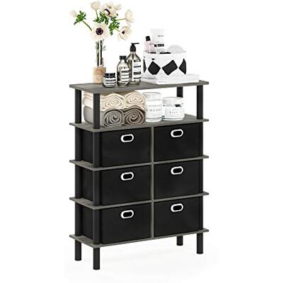 Furinno Frans Console Table with Bin Drawers, Engineered Wood, Chêne Français/Noir/Noir - Publicité Furinno Frans Console Table with Bin Drawers, Engineered Wood, Chêne Français/Noir/Noir - Publicité