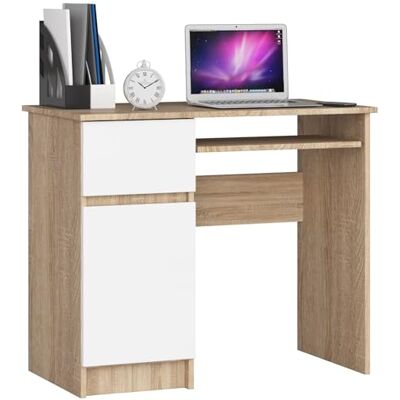 AKORD Bureau avec étagère pour Clavier, tiroir et Armoire sur Le côté Gauche Bureau pour Ordinateur Portable Gain de Place 90 x 77 x 50 cm 30 kg chêne Sonoma Blanc - Publicité AKORD Bureau avec étagère pour Clavier, tiroir et Armoire sur Le côté Gauche Bureau pour Ordinateur Portable Gain de Place 90 x 77 x 50 cm 30 kg chêne Sonoma Blanc - Publicité