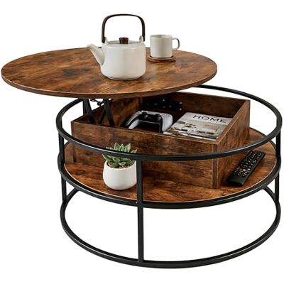 Relaxdays Table Basse , réglable en Hauteur, avec Rangement, H x D 46 x 80 cm, Plateau relevable, MDF, métal, Marron/Noir - Publicité Relaxdays Table Basse , réglable en Hauteur, avec Rangement, H x D 46 x 80 cm, Plateau relevable, MDF, métal, Marron/Noir - Publicité