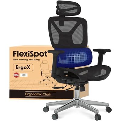 FLEXISPOT ErgoX Chaise Bureau, Accoudoirs 3D, Chaise de Bureau Ergonomique en Maille Pivotante Réglable en Hauteur avec Appuie-tête et Soutien Lombaire Indépendant, Noir - Publicité FLEXISPOT ErgoX Chaise Bureau, Accoudoirs 3D, Chaise de Bureau Ergonomique en Maille Pivotante Réglable en Hauteur avec Appuie-tête et Soutien Lombaire Indépendant, Noir - Publicité