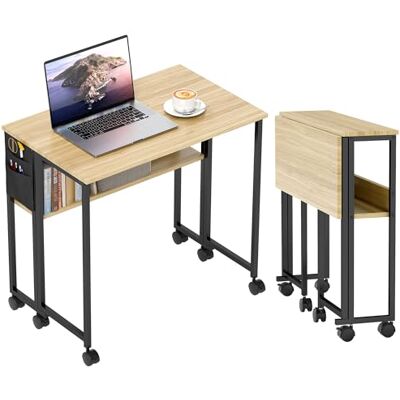 HOMCOM Bureau Pliable sur roulettes, Table d'ordinateur 80 x 50 cm avec étagère et Sac de Rangement, Table d'étude pour Bureau à Domicile, Chambre, Petits espaces, chêne - Publicité HOMCOM Bureau Pliable sur roulettes, Table d'ordinateur 80 x 50 cm avec étagère et Sac de Rangement, Table d'étude pour Bureau à Domicile, Chambre, Petits espaces, chêne - Publicité