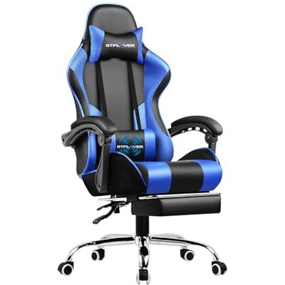 GTPLAYER Chaise Gaming Ergonomique, Fauteuil Gamer, Chaise Bureau, Dossier réglable à 135°, Hauteur Réglable, Repose-Pieds rétractables, Simili Cuir, Supporte 150 kg, Bleu - Publicité GTPLAYER Chaise Gaming Ergonomique, Fauteuil Gamer, Chaise Bureau, Dossier réglable à 135°, Hauteur Réglable, Repose-Pieds rétractables, Simili Cuir, Supporte 150 kg, Bleu - Publicité