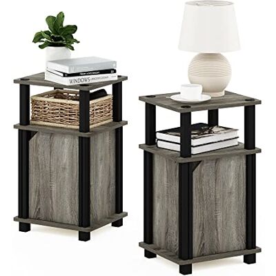 Furinno Brahms Table D'appoint 3 étages avec Porte, Paquet de 2, Chêne Français/Noir - Publicité Furinno Brahms Table D'appoint 3 étages avec Porte, Paquet de 2, Chêne Français/Noir - Publicité