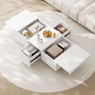 Merax Table de salon, table basse brillante avec tiroirs, table d'appoint avec espace de rangement, 100 x 50 x 31 cm, blanc - Publicité Merax Table de salon, table basse brillante avec tiroirs, table d'appoint avec espace de rangement, 100 x 50 x 31 cm, blanc - Publicité