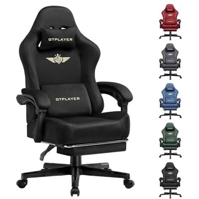 GTPLAYER Chaise de Gaming Respirante Ergonomique Tissu de qualité supérieure Chaise Ergonomique en Polycarbonate Dossier réglable à 160° et Repose-Pieds Extensible Charge 180 kg Noir - Publicité GTPLAYER Chaise de Gaming Respirante Ergonomique Tissu de qualité supérieure Chaise Ergonomique en Polycarbonate Dossier réglable à 160° et Repose-Pieds Extensible Charge 180 kg Noir - Publicité