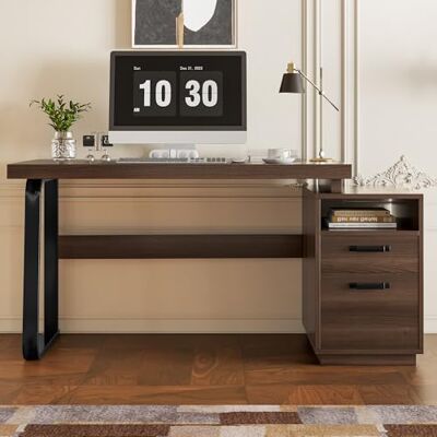 Merax Bureau d'ordinateur de style minimaliste (76 x 161 x 54 cm) avec tiroir silencieux, espace de rangement et compartiment pour dossier, pour bureau à domicile, salon et bureau Marron - Publicité Merax Bureau d'ordinateur de style minimaliste (76 x 161 x 54 cm) avec tiroir silencieux, espace de rangement et compartiment pour dossier, pour bureau à domicile, salon et bureau Marron - Publicité