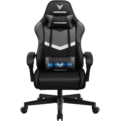 GTPLAYER Chaise de Jeu, de Bureau, de Massage, Ergonomique, pour Gamer, appuie-tête, Coussin Lombaire rembourré, Fauteuil pivotant, Supporte 150 kg, Gris - Publicité GTPLAYER Chaise de Jeu, de Bureau, de Massage, Ergonomique, pour Gamer, appuie-tête, Coussin Lombaire rembourré, Fauteuil pivotant, Supporte 150 kg, Gris - Publicité