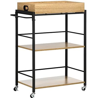 HOMCOM Chariot de cuisine à 3 étagères avec plateau amovible et roulettes pivotantes, chariot de cuisine de style industriel 72x40x94cm, bois et noir - Publicité HOMCOM Chariot de cuisine à 3 étagères avec plateau amovible et roulettes pivotantes, chariot de cuisine de style industriel 72x40x94cm, bois et noir - Publicité