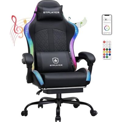 GTPLAYER Chaise de Jeu, Chaise de Bureau, Chaise de Jeu avec Haut-Parleur et Barre Lumineuse, Dossier avec Sac de Rangement, Chaise Ergonomique en Polycarbonate avec télécommande, Supporte 150 kg - Publicité GTPLAYER Chaise de Jeu, Chaise de Bureau, Chaise de Jeu avec Haut-Parleur et Barre Lumineuse, Dossier avec Sac de Rangement, Chaise Ergonomique en Polycarbonate avec télécommande, Supporte 150 kg - Publicité