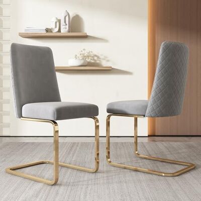 Merax Lot de 2 chaises de salle à manger, à bascule, en velours, avec pieds de support en métal, chaises cantilever confortables, pour salon, chambre à coucher, velours, gris et doré - Publicité Merax Lot de 2 chaises de salle à manger, à bascule, en velours, avec pieds de support en métal, chaises cantilever confortables, pour salon, chambre à coucher, velours, gris et doré - Publicité