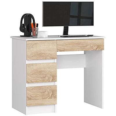 AKORD Bureau avec Rangement Table de Travail avec 4 Tiroirs Haute Qualité pour Adolescent, Maison, Études Meuble Ordinateur - Publicité AKORD Bureau avec Rangement Table de Travail avec 4 Tiroirs Haute Qualité pour Adolescent, Maison, Études Meuble Ordinateur - Publicité