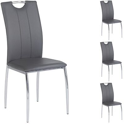 IDIMEX Lot de 4 chaises de Salle à Manger Apollo piètement chromé revêtement synthétique Gris - Publicité IDIMEX Lot de 4 chaises de Salle à Manger Apollo piètement chromé revêtement synthétique Gris - Publicité