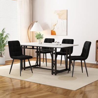 Merax Table à Manger avec 4 chaises Combinaison Moderne de Cuisine et Salle à Manger Chaises en Velours Noir Table de Pieds en Fer - Publicité Merax Table à Manger avec 4 chaises Combinaison Moderne de Cuisine et Salle à Manger Chaises en Velours Noir Table de Pieds en Fer - Publicité