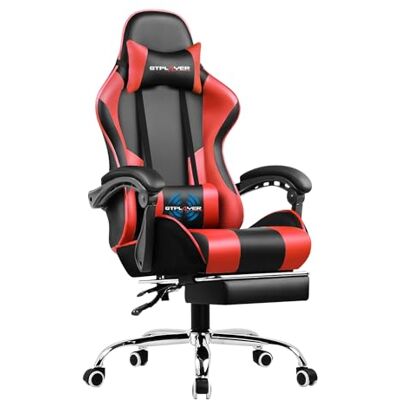 GTPLAYER Chaise Gaming Ergonomique, Fauteuil Gamer, Chaise Bureau, Dossier réglable à 135°, Hauteur Réglable, Repose-Pieds rétractables, Simili Cuir, Supporte 150 kg, Rouge - Publicité GTPLAYER Chaise Gaming Ergonomique, Fauteuil Gamer, Chaise Bureau, Dossier réglable à 135°, Hauteur Réglable, Repose-Pieds rétractables, Simili Cuir, Supporte 150 kg, Rouge - Publicité