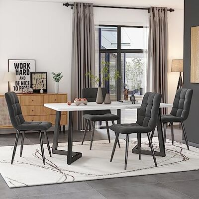 Merax Ensemble Table à Manger avec 4 chaises, Table de Cuisine rectangulaire de 117 cm avec chaises en Velours, Pieds en métal Noir, Design Moderne pour Salle à Manger et Salon, chaises Gris foncé - Publicité Merax Ensemble Table à Manger avec 4 chaises, Table de Cuisine rectangulaire de 117 cm avec chaises en Velours, Pieds en métal Noir, Design Moderne pour Salle à Manger et Salon, chaises Gris foncé - Publicité