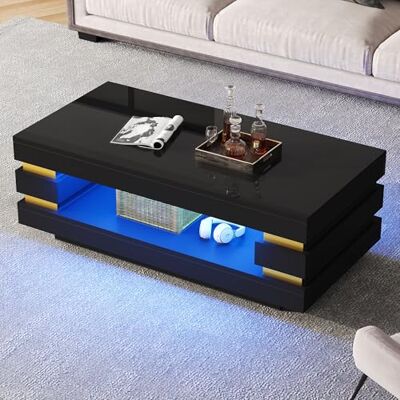 Merax Table Basse LED Noir 100 x 50 x 35 cm, Table de Salon Moderne,Table Basse Design avec Étagères de Rangement, Table d'Appoint pour Salon, Meuble de Salon Contemporain - Publicité Merax Table Basse LED Noir 100 x 50 x 35 cm, Table de Salon Moderne,Table Basse Design avec Étagères de Rangement, Table d'Appoint pour Salon, Meuble de Salon Contemporain - Publicité
