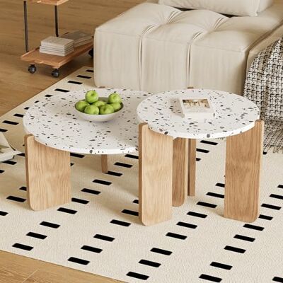 BTM Lot de 2 Table Basse Gigogne, Motif Floral & Ronde 70/50 cm, Coffee Table pour Salon, Bois & Blanc - Publicité BTM Lot de 2 Table Basse Gigogne, Motif Floral & Ronde 70/50 cm, Coffee Table pour Salon, Bois & Blanc - Publicité