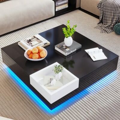 BTM Table Basse Salon LED, Boîte de Rangement Amovible, Table Basse Moderne, 72x72x30 cm, Noir - Publicité BTM Table Basse Salon LED, Boîte de Rangement Amovible, Table Basse Moderne, 72x72x30 cm, Noir - Publicité