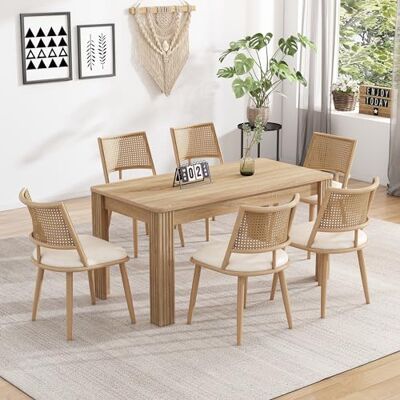 Merax Lot de 6 Chaises de Salle à Manger, Chaises de Cuisine avec Siège en Polyuréthane et Dossier en Rotin, Chaise Rembourrée pour Salle à Manger, Salon et Chambre à Coucher, Pieds en Métal, Beige - Publicité Merax Lot de 6 Chaises de Salle à Manger, Chaises de Cuisine avec Siège en Polyuréthane et Dossier en Rotin, Chaise Rembourrée pour Salle à Manger, Salon et Chambre à Coucher, Pieds en Métal, Beige - Publicité