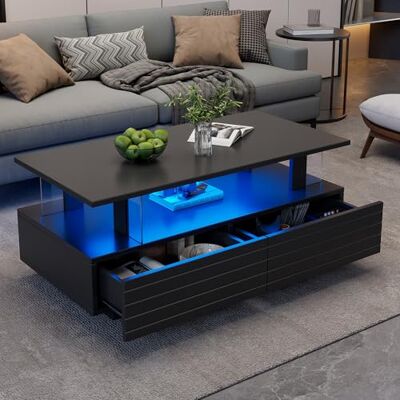 Merax Table Basse LED Noire 100×50×42 cm – Sofatisch rectangulaire Moderne avec Double Plateau, Rangement, contrôle Bluetooth Via Application, Salon, Bureau et fêtes - Publicité Merax Table Basse LED Noire 100×50×42 cm – Sofatisch rectangulaire Moderne avec Double Plateau, Rangement, contrôle Bluetooth Via Application, Salon, Bureau et fêtes - Publicité