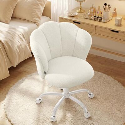 SONGMICS Chaise de Bureau Pivotante 360°, Chaise Coiffeuse Rembourrée, Tissu Peluche, Supporte 110 kg, Dossier en Forme de Pétales, Hauteur Réglable, pour Salon, Chambre, Blanc Crème OBG030WD01 - Publicité SONGMICS Chaise de Bureau Pivotante 360°, Chaise Coiffeuse Rembourrée, Tissu Peluche, Supporte 110 kg, Dossier en Forme de Pétales, Hauteur Réglable, pour Salon, Chambre, Blanc Crème OBG030WD01 - Publicité