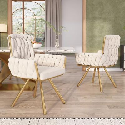 Merax Lot de 2 chaises pivotantes modernes en velours, accoudoirs et pieds en métal, pour salle à manger, salon, chambre à coucher, beige - Publicité Merax Lot de 2 chaises pivotantes modernes en velours, accoudoirs et pieds en métal, pour salle à manger, salon, chambre à coucher, beige - Publicité