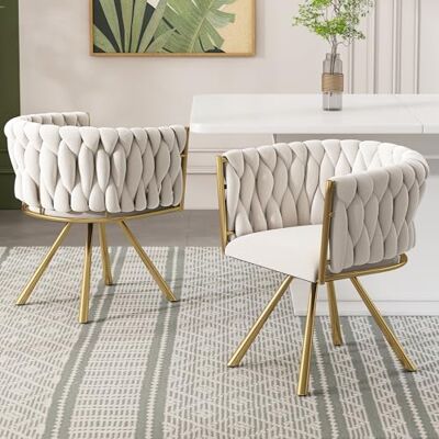 Merax Lot de 2 chaises de salle à manger, pivotantes, modernes, en velours, avec accoudoirs et pieds en métal, pour salle à manger, salon, chambre à coucher, beige et doré - Publicité Merax Lot de 2 chaises de salle à manger, pivotantes, modernes, en velours, avec accoudoirs et pieds en métal, pour salle à manger, salon, chambre à coucher, beige et doré - Publicité