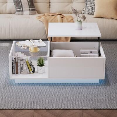 BTM Table Basse LED, Brillant Haut, Hauteur Réglable, Espace de Rangement Caché, Étagère, 50x100x(33-46.5) cm - Publicité BTM Table Basse LED, Brillant Haut, Hauteur Réglable, Espace de Rangement Caché, Étagère, 50x100x(33-46.5) cm - Publicité