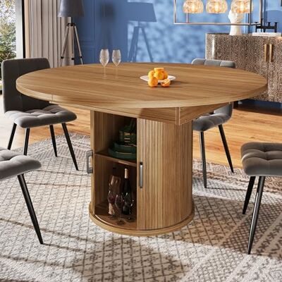 Merax Table à manger ronde extensible 118-158 cm, table de cuisine moderne pour 4 à 8 personnes, table de salle à manger avec support stable, espace de rangement intégré, table de balcon ovale pour - Publicité Merax Table à manger ronde extensible 118-158 cm, table de cuisine moderne pour 4 à 8 personnes, table de salle à manger avec support stable, espace de rangement intégré, table de balcon ovale pour - Publicité
