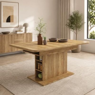 Merax Table à manger en bois, Table de salle à manger extensible avec rangement, Table de cuisine rectangulaire, pour salon et salle à manger, 110/130L x 70L x 75H cm, Naturel - Publicité Merax Table à manger en bois, Table de salle à manger extensible avec rangement, Table de cuisine rectangulaire, pour salon et salle à manger, 110/130L x 70L x 75H cm, Naturel - Publicité