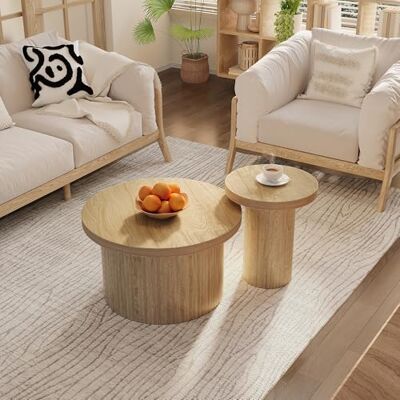 Merax Ensemble de table basse ronde de 66 cm et 40 cm de diamètre, double table ronde avec lattes en bois naturel, table d'appoint multifonctionnelle, design moderne, peu encombrant, pour salon - Publicité Merax Ensemble de table basse ronde de 66 cm et 40 cm de diamètre, double table ronde avec lattes en bois naturel, table d'appoint multifonctionnelle, design moderne, peu encombrant, pour salon - Publicité