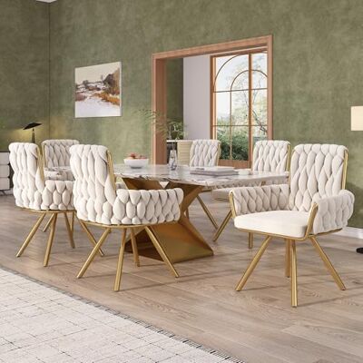 Merax Lot de 6 chaises pivotantes modernes en velours, accoudoirs et pieds en métal, pour salle à manger, salon, chambre à coucher, beige - Publicité Merax Lot de 6 chaises pivotantes modernes en velours, accoudoirs et pieds en métal, pour salle à manger, salon, chambre à coucher, beige - Publicité