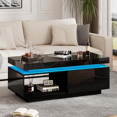 BTM Table Basse Moderne, Brillant Haut, Éclairage LED, 100x50x40,3cm, Élégante, Tiroir, Capacité de Charge 50kg - Publicité BTM Table Basse Moderne, Brillant Haut, Éclairage LED, 100x50x40,3cm, Élégante, Tiroir, Capacité de Charge 50kg - Publicité
