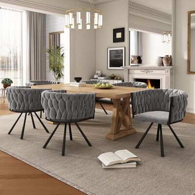 Merax Ensemble de 6 chaises pivotantes, chaises modernes de salle à manger en velours, chaise avec accoudoirs pivotante à pieds en métal, pour salle à manger, salon, chambre à coucher, gris - Publicité Merax Ensemble de 6 chaises pivotantes, chaises modernes de salle à manger en velours, chaise avec accoudoirs pivotante à pieds en métal, pour salle à manger, salon, chambre à coucher, gris - Publicité