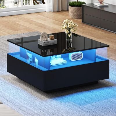 BTM Table Basse Carrée LED par APP, 29 Styles Dynamiques, Tiroirs et Compartiments, Coffee Table Salon Moderne, 70 x70x41cm, Noir - Publicité BTM Table Basse Carrée LED par APP, 29 Styles Dynamiques, Tiroirs et Compartiments, Coffee Table Salon Moderne, 70 x70x41cm, Noir - Publicité