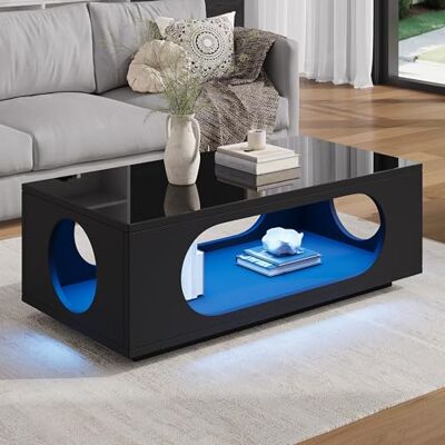 Merax Table Basse LED Noir 100 x 50 x 35 cm, Table de Salon Brillante avec Rangement, Table Basse Moderne avec Éclairage LED, Meuble TV d’Appoint avec Gestion des Câbles - Publicité Merax Table Basse LED Noir 100 x 50 x 35 cm, Table de Salon Brillante avec Rangement, Table Basse Moderne avec Éclairage LED, Meuble TV d’Appoint avec Gestion des Câbles - Publicité