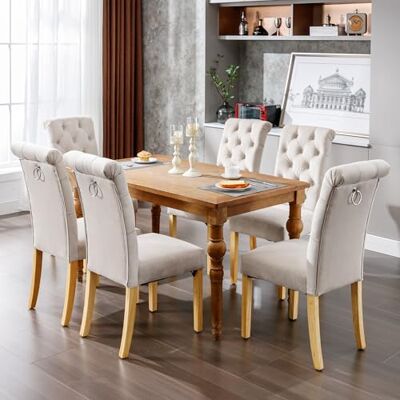 Merax Lot de 6 chaises de Salle à Manger en Velours avec Pieds en chêne, frappeur chromé, Design à Boutons, Grand Confort d'assise, pour Salon, Cuisine, Loisirs, Beige - Publicité Merax Lot de 6 chaises de Salle à Manger en Velours avec Pieds en chêne, frappeur chromé, Design à Boutons, Grand Confort d'assise, pour Salon, Cuisine, Loisirs, Beige - Publicité