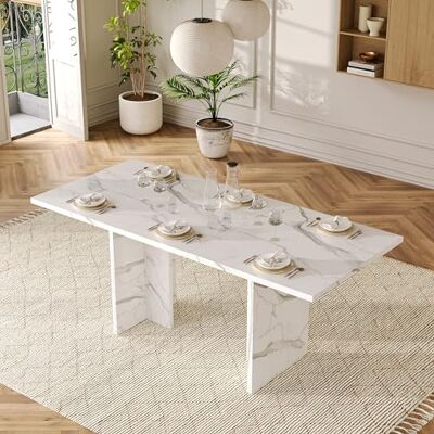 Merax Table à manger extensible 140/180 x 80 x 75 cm, rectangulaire, avec plateau épais, pieds en forme de T, blanche - Publicité Merax Table à manger extensible 140/180 x 80 x 75 cm, rectangulaire, avec plateau épais, pieds en forme de T, blanche - Publicité