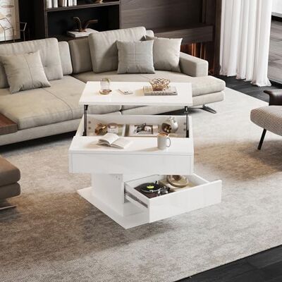 BTM Table Basse géométrique 70 x 70 x 45 cm, Plateau pivotant à 360°, relevable avec 1 tiroir, de Salon laquée Brillante avec Rangement, de canapé, de Chevet, Blanche - Publicité BTM Table Basse géométrique 70 x 70 x 45 cm, Plateau pivotant à 360°, relevable avec 1 tiroir, de Salon laquée Brillante avec Rangement, de canapé, de Chevet, Blanche - Publicité