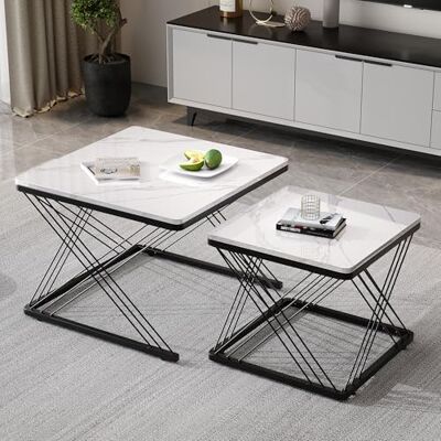 BTM Lot de 2 Tables Basses Carrées Modernes avec Motif Marbre, Table Basse Gigogne avec Pieds de Table Réglables en Hauteur, Table d'Appoint, Cadre en Métal, 60x60x45cm et 45x45x40cm, Blanc et Noir - Publicité BTM Lot de 2 Tables Basses Carrées Modernes avec Motif Marbre, Table Basse Gigogne avec Pieds de Table Réglables en Hauteur, Table d'Appoint, Cadre en Métal, 60x60x45cm et 45x45x40cm, Blanc et Noir - Publicité