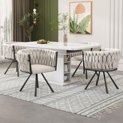 Merax Lot de 4 chaises pivotantes en lin, Chaises de salle à manger modernes en lin, Chaise avec accoudoirs pivotante à pieds métalliques, pour salle à manger, salon, chambre à coucher, Beige - Publicité Merax Lot de 4 chaises pivotantes en lin, Chaises de salle à manger modernes en lin, Chaise avec accoudoirs pivotante à pieds métalliques, pour salle à manger, salon, chambre à coucher, Beige - Publicité