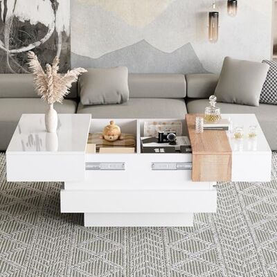 BTM Table Basse, 70x70x39 cm Hochglanz avec Plateau Extensible, Beistelltisch Quadratique Café, Espace De Rangement Caché Et Cloisons, Blanc + Couleur Primaire - Publicité BTM Table Basse, 70x70x39 cm Hochglanz avec Plateau Extensible, Beistelltisch Quadratique Café, Espace De Rangement Caché Et Cloisons, Blanc + Couleur Primaire - Publicité