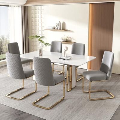 Merax Lot de 6 chaises cantilever, à bascule, en velours gris et doré, avec pieds de support métal - Publicité Merax Lot de 6 chaises cantilever, à bascule, en velours gris et doré, avec pieds de support métal - Publicité