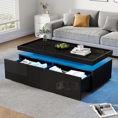 Merax Table basse noire brillante, table de salon avec 2 tiroirs, table de canapé moderne avec espace de rangement, table d'appoint pour salon, 95 x 45 x 35 cm - Publicité Merax Table basse noire brillante, table de salon avec 2 tiroirs, table de canapé moderne avec espace de rangement, table d'appoint pour salon, 95 x 45 x 35 cm - Publicité