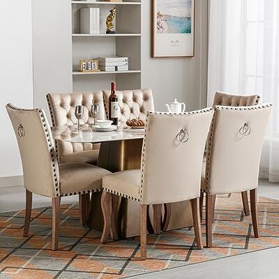 Merax Lot de 6 chaises de salle à manger, chaises de cuisine, chaises de salon avec un unique ouvre-porte à l'arrière, chaises rembourrées avec embouts en forme de clou, pieds en bois massif - Publicité Merax Lot de 6 chaises de salle à manger, chaises de cuisine, chaises de salon avec un unique ouvre-porte à l'arrière, chaises rembourrées avec embouts en forme de clou, pieds en bois massif - Publicité