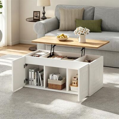 BTM Table Basse De Salon 46×95×45Cm Réglable en Hauteur Jusqu’à 59Cm, 2 Portes De Placard, Design Épuré Fluide, Table en Bois Naturel Polyvalente Table D’appoint Table De Canapé Bureau - Publicité BTM Table Basse De Salon 46×95×45Cm Réglable en Hauteur Jusqu’à 59Cm, 2 Portes De Placard, Design Épuré Fluide, Table en Bois Naturel Polyvalente Table D’appoint Table De Canapé Bureau - Publicité